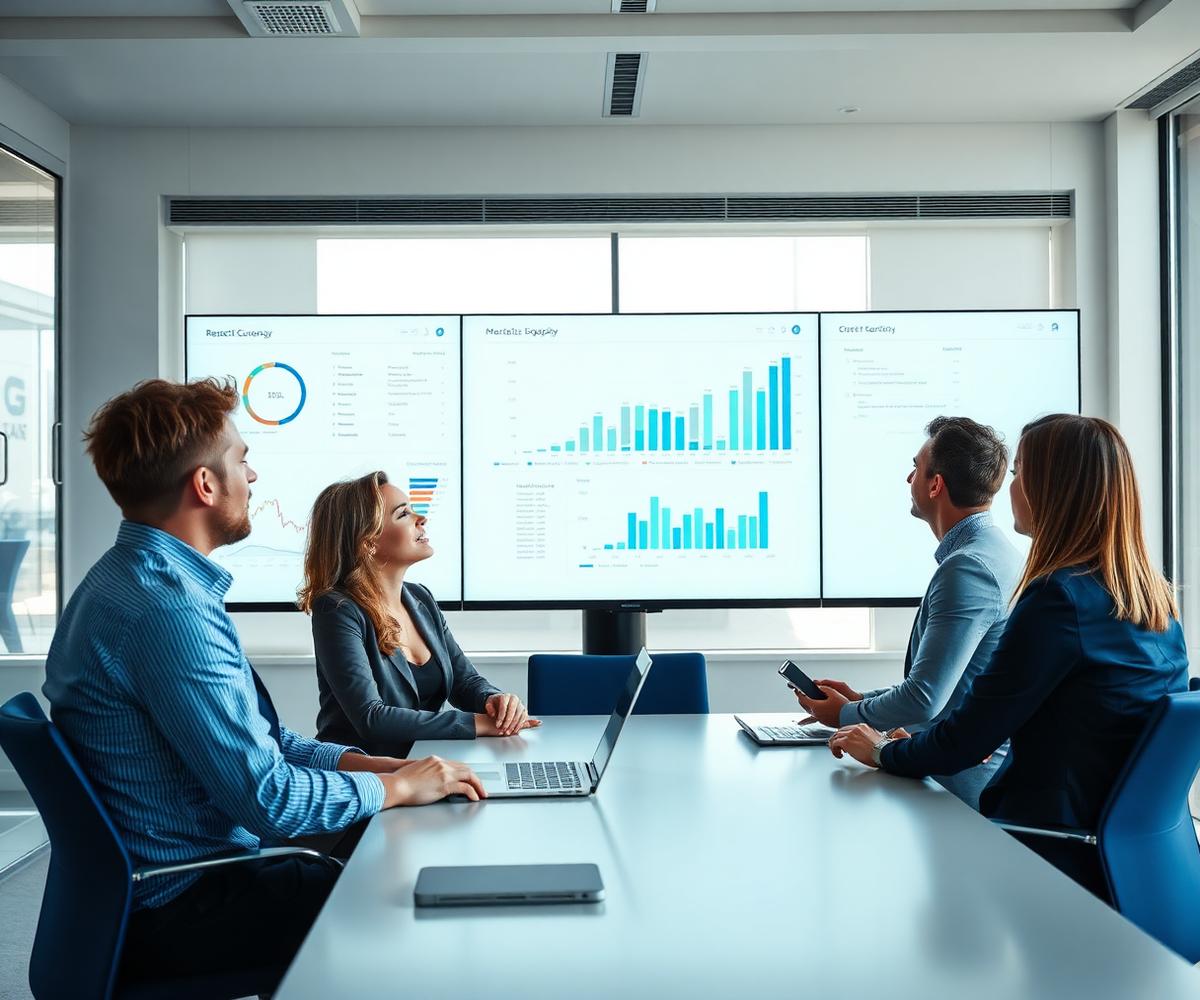 Marketing strategists reviewing campaign growth dashboards